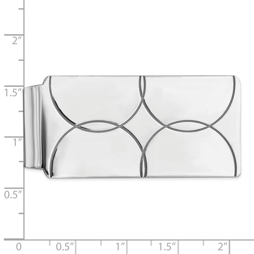 Alternate view of the Rhodium Plated Sterling Silver Circle Design Fold Over Money Clip 25mm by The Black Bow Jewelry Co.