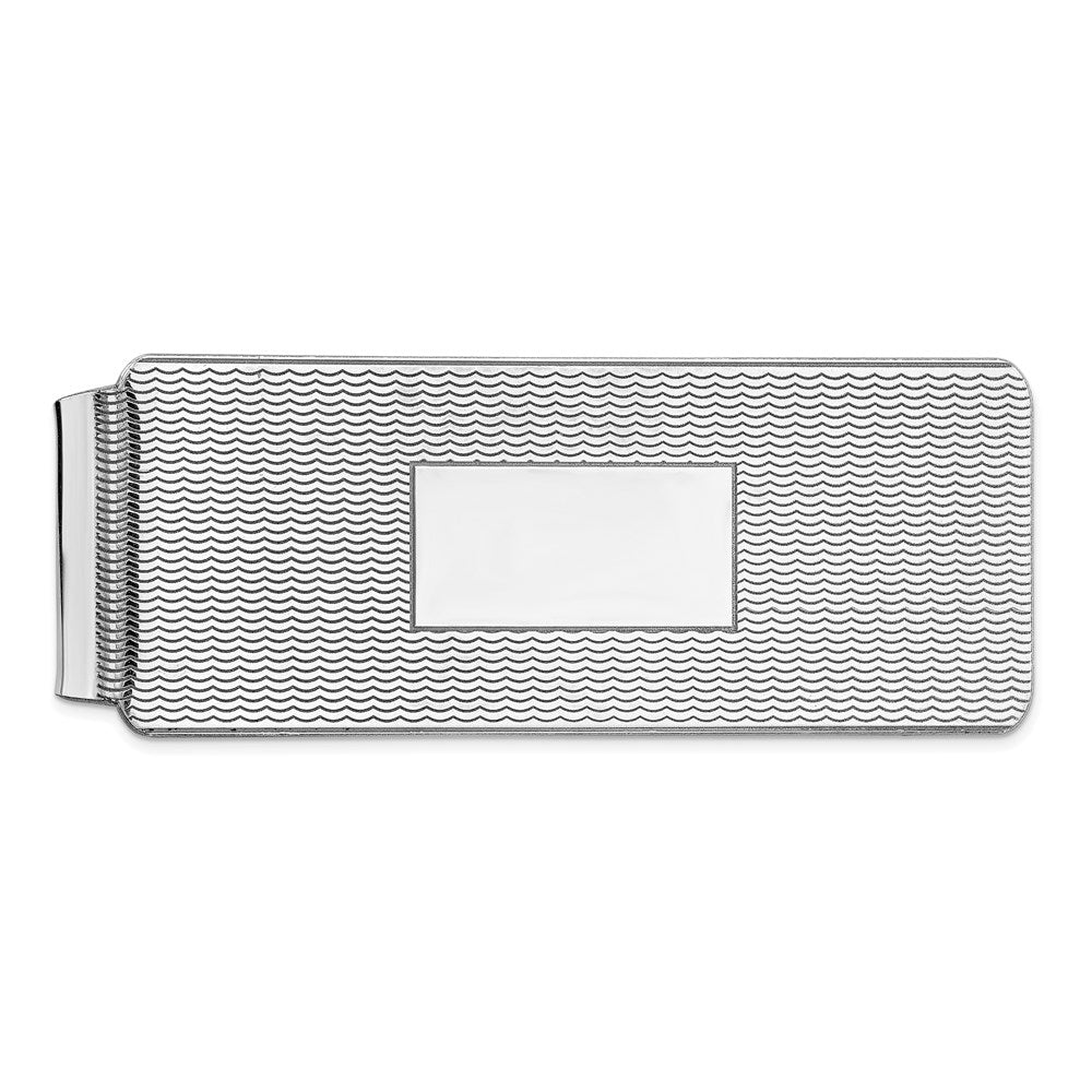 Rhodium Plated Sterling Silver Textured Fold Over Money Clip 19 x 51mm, Item M11260 by The Black Bow Jewelry Co.