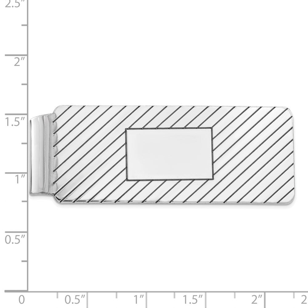 Alternate view of the Rhodium Plated Sterling Silver Striped Fold Over Money Clip 20 x 57mm by The Black Bow Jewelry Co.