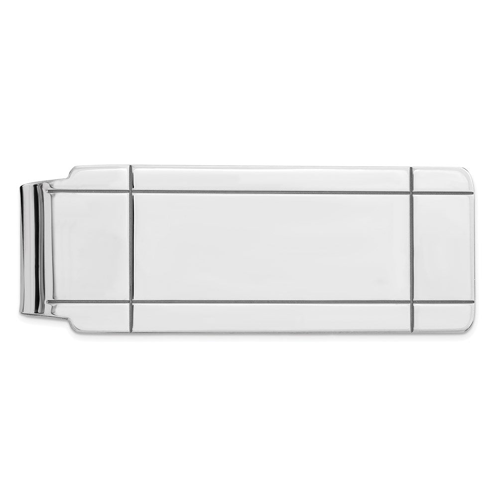 Rhodium Plated Sterling Silver Grooved Fold Over Money Clip, 19 x 51mm, Item M11264 by The Black Bow Jewelry Co.