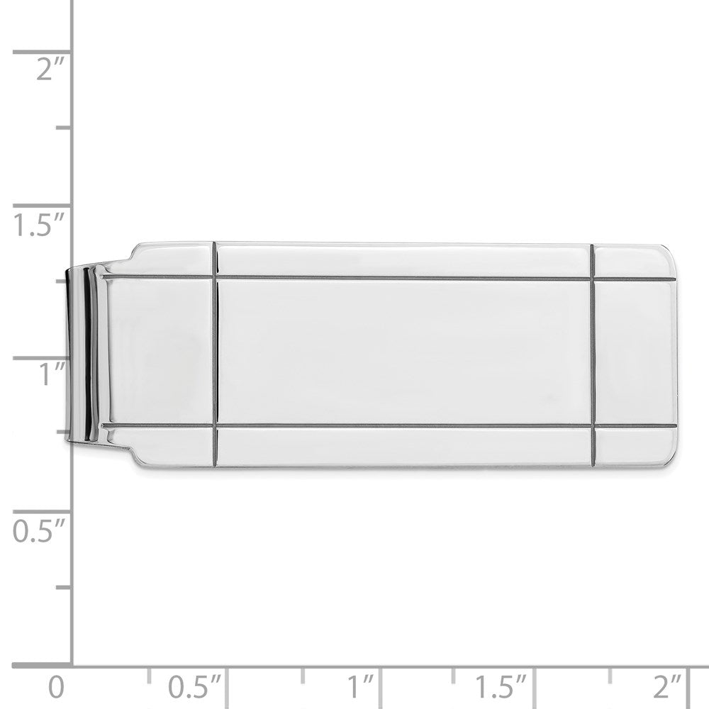 Alternate view of the Rhodium Plated Sterling Silver Grooved Fold Over Money Clip, 19 x 51mm by The Black Bow Jewelry Co.