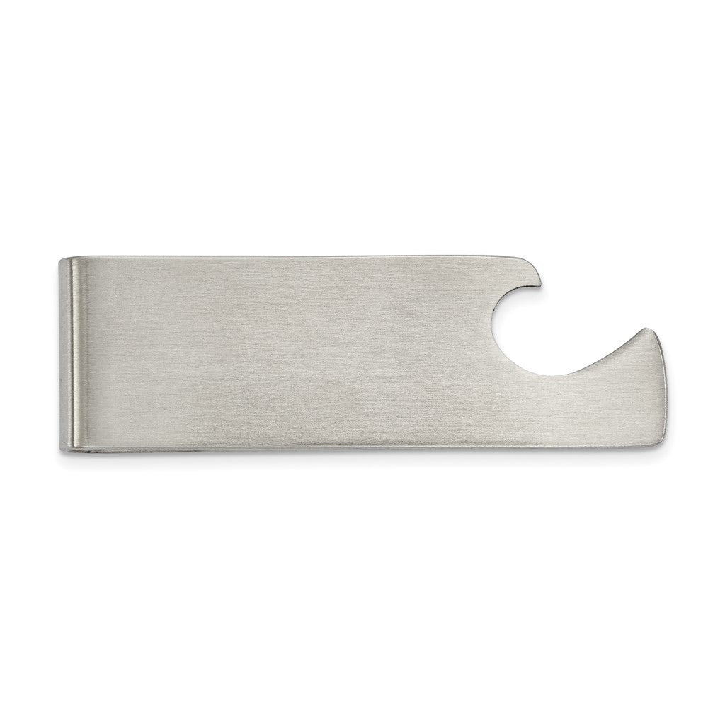 Men's Stainless Steel Brushed Bottle Opener Fold Over Money Clip, Item M11267 by The Black Bow Jewelry Co.
