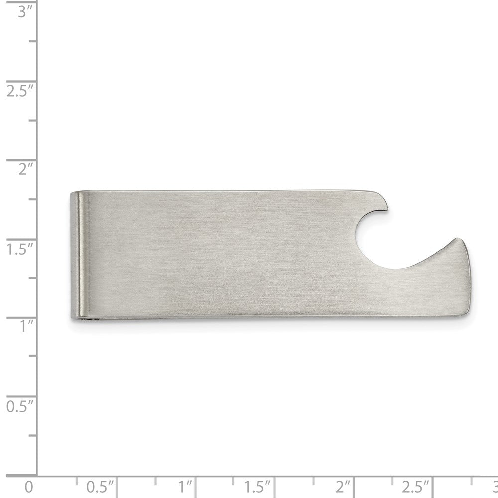Alternate view of the Men's Stainless Steel Brushed Bottle Opener Fold Over Money Clip by The Black Bow Jewelry Co.