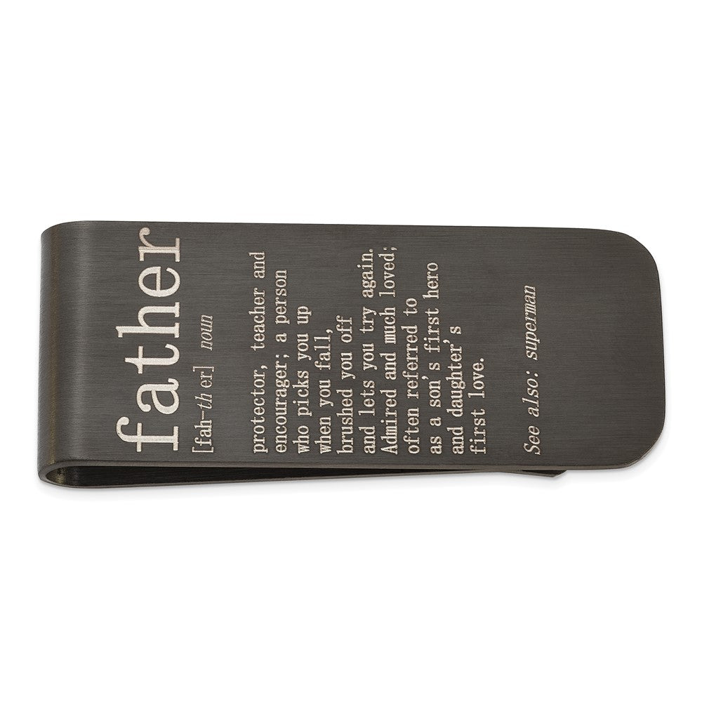 Men's Black Plated Stainless Steel Brushed FATHER Fold Over Money Clip, Item M11269 by The Black Bow Jewelry Co.