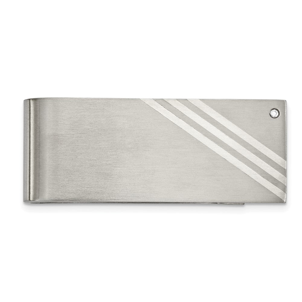 Men's Stainless Steel, Sterling Silver Inlay & CZ Fold Over Money Clip, Item M11271 by The Black Bow Jewelry Co.