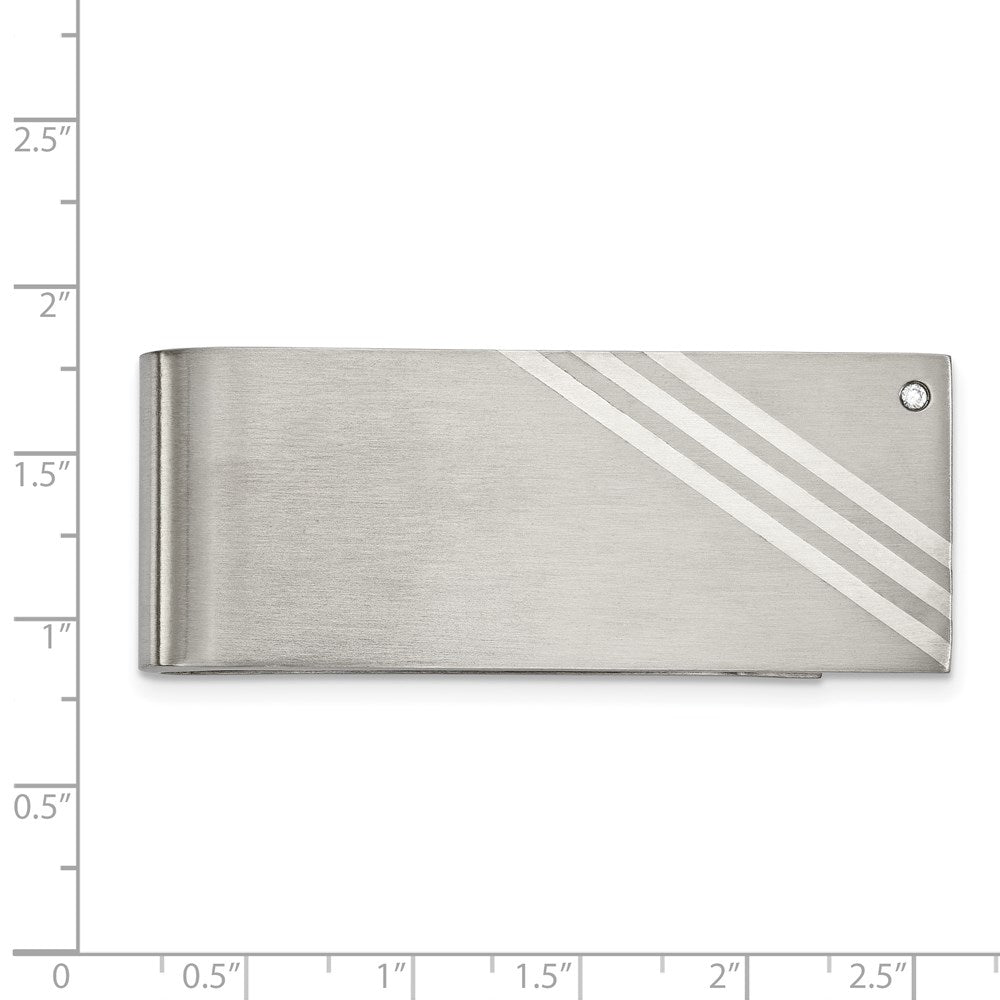 Alternate view of the Men's Stainless Steel, Sterling Silver Inlay & CZ Fold Over Money Clip by The Black Bow Jewelry Co.