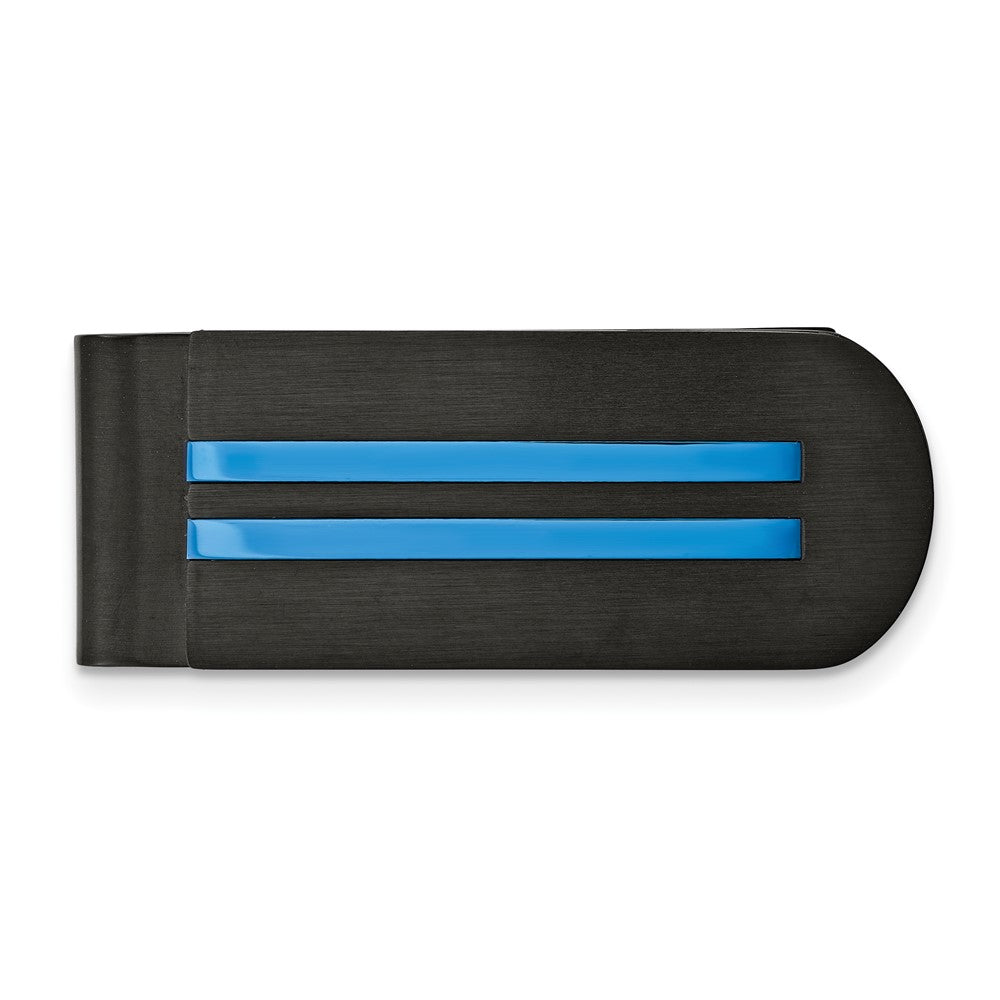 Men's Stainless Steel Black & Blue Plated Fold Over Money Clip, Item M11273 by The Black Bow Jewelry Co.