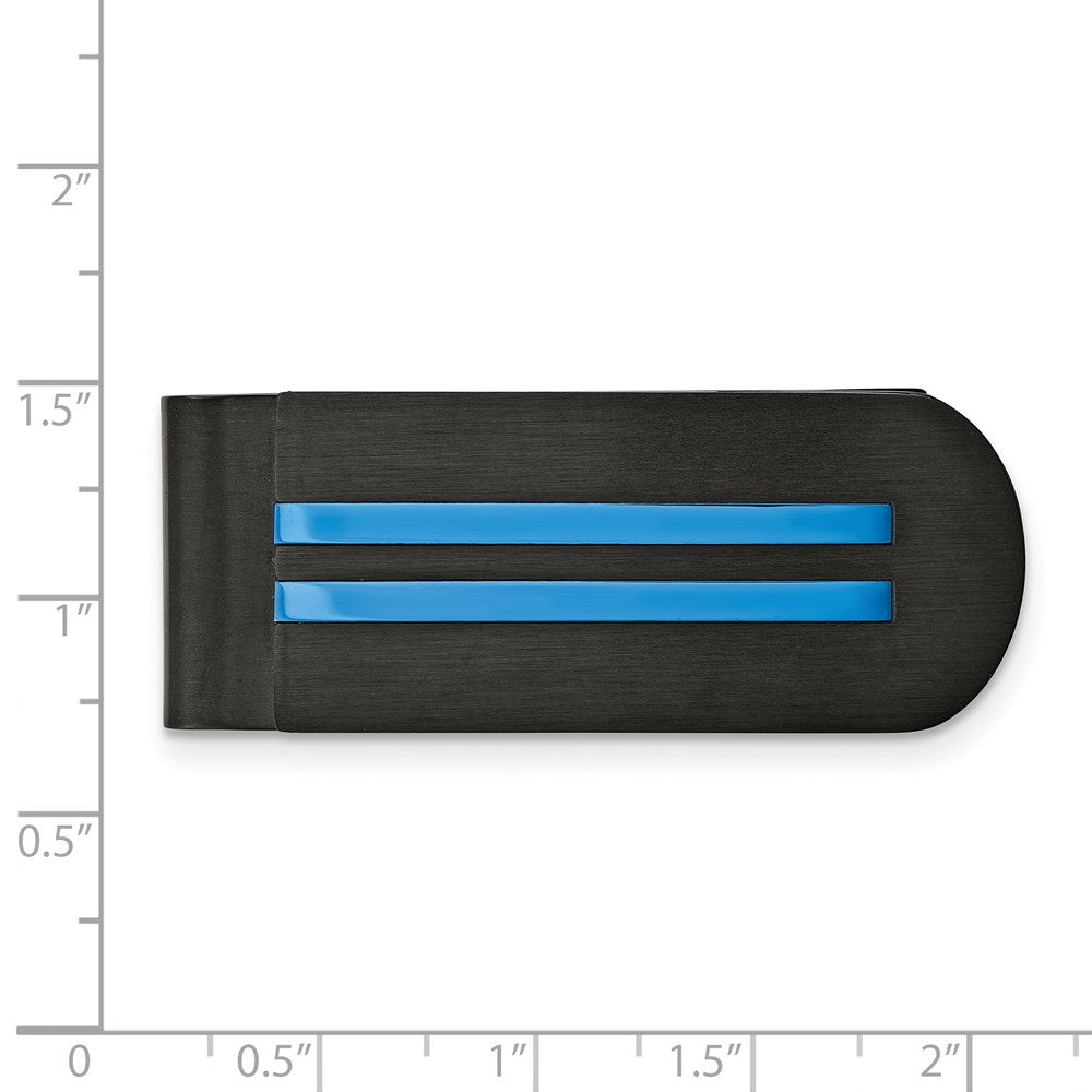 Alternate view of the Men's Stainless Steel Black & Blue Plated Fold Over Money Clip by The Black Bow Jewelry Co.