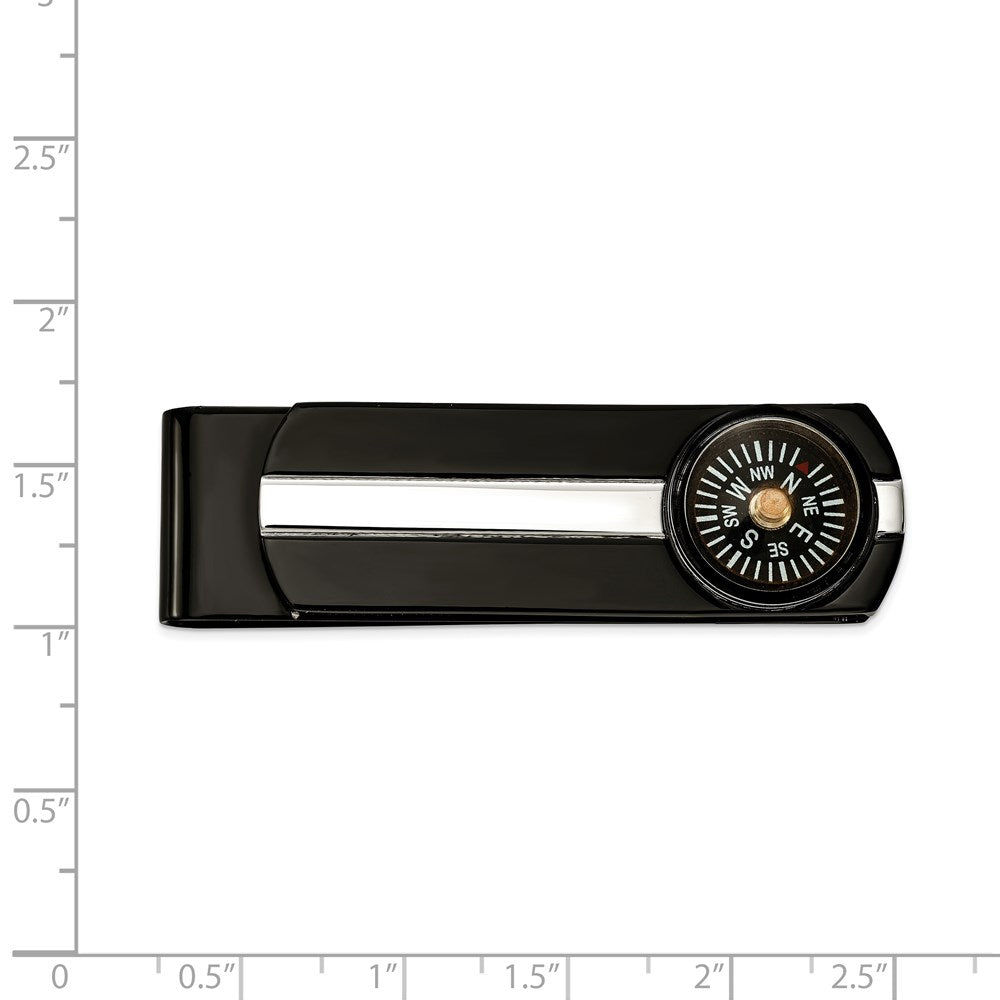 Alternate view of the Stainless Steel & Black Plated Functional Compass Fold Over Money Clip by The Black Bow Jewelry Co.