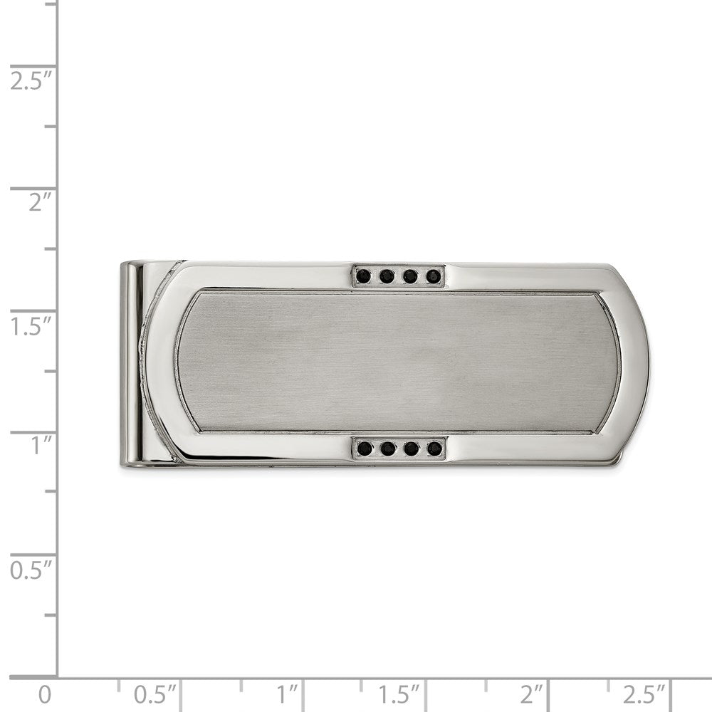 Alternate view of the Stainless Steel & Black CZ, Brushed & Polished Fold Over Money Clip by The Black Bow Jewelry Co.