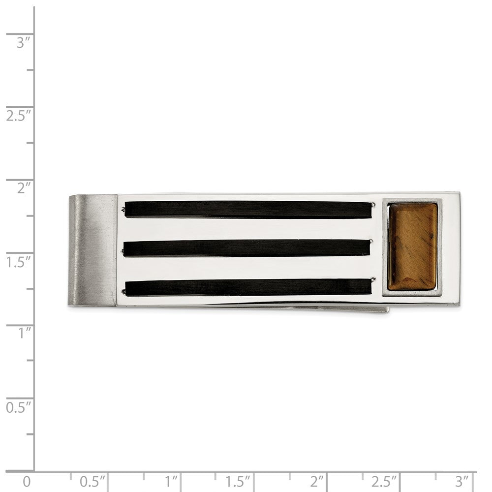 Alternate view of the Men's Stainless Steel, Black Plated & Tiger's Eye Fold Over Money Clip by The Black Bow Jewelry Co.