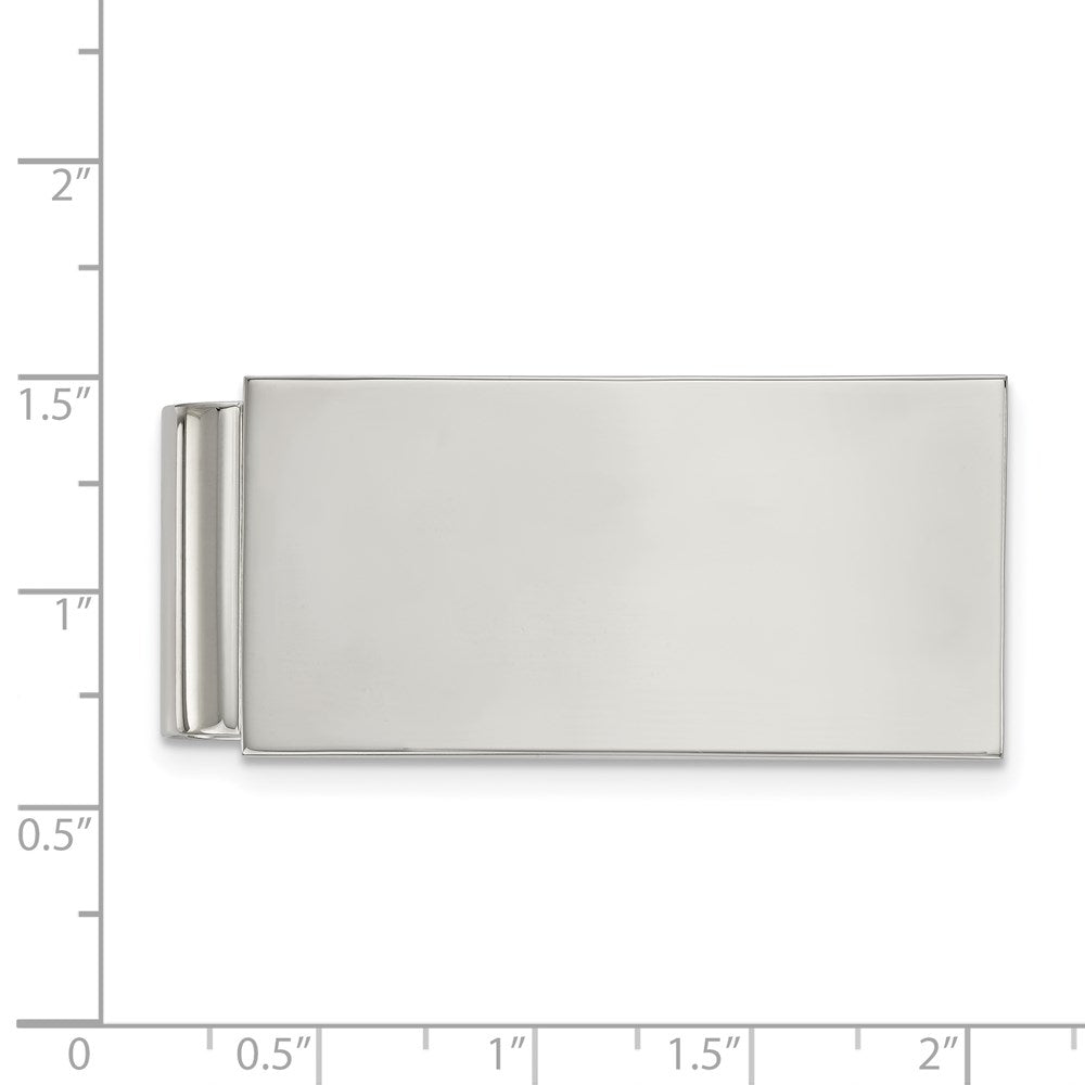 Alternate view of the Men's Stainless Steel Engravable Polished Spring Loaded Money Clip by The Black Bow Jewelry Co.