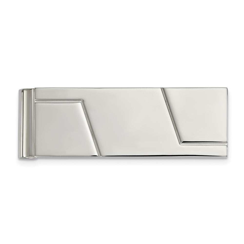 Men's Stainless Steel Polished Grooved Spring Loaded Money Clip, Item M11294 by The Black Bow Jewelry Co.