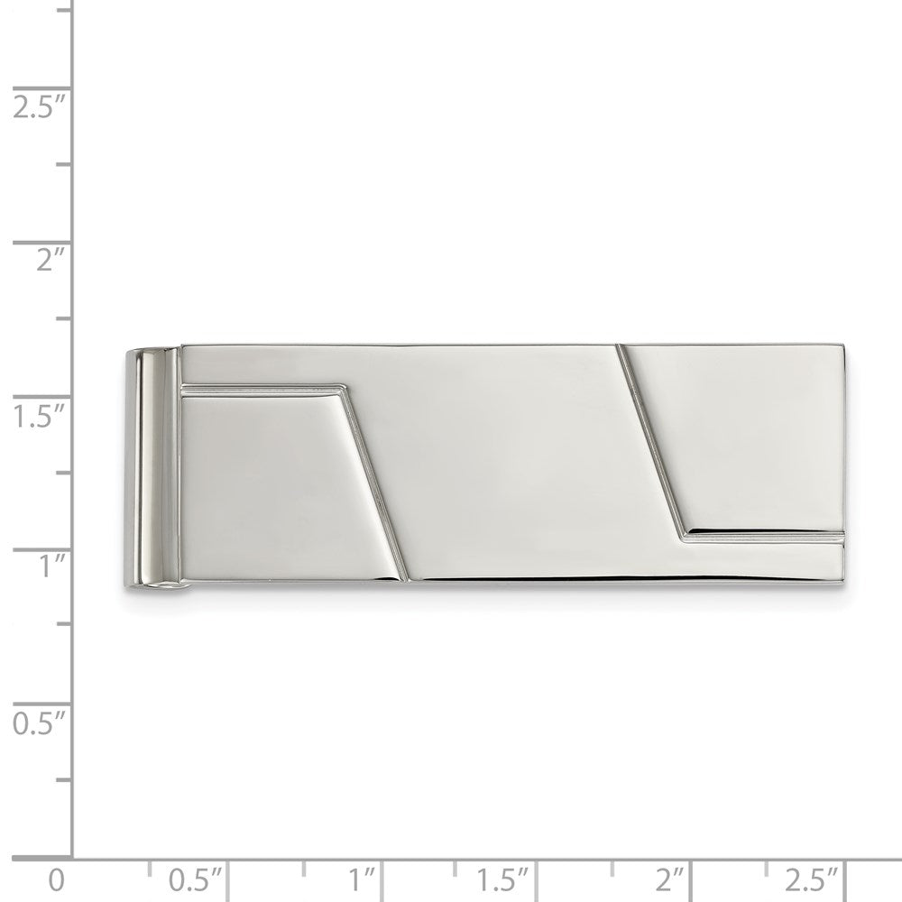 Alternate view of the Men's Stainless Steel Polished Grooved Spring Loaded Money Clip by The Black Bow Jewelry Co.