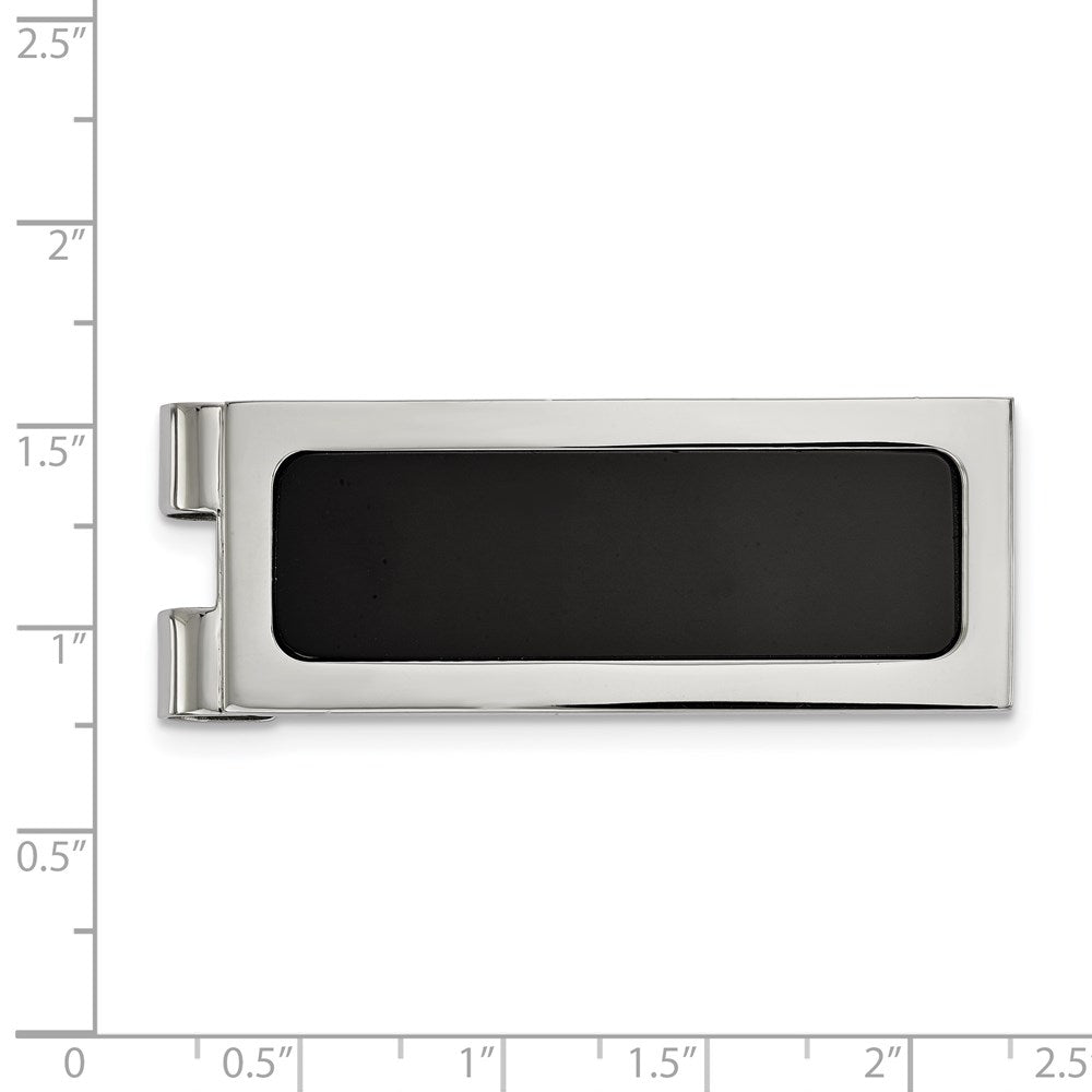 Alternate view of the Men's Stainless Steel & Black Agate Inlay Spring Loaded Money Clip by The Black Bow Jewelry Co.