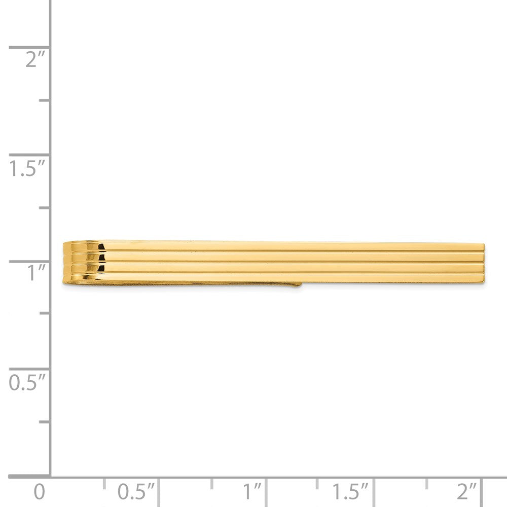Alternate view of the 14K Yellow Gold Grooved Striped Tie Bar, 4.5 x 50mm by The Black Bow Jewelry Co.