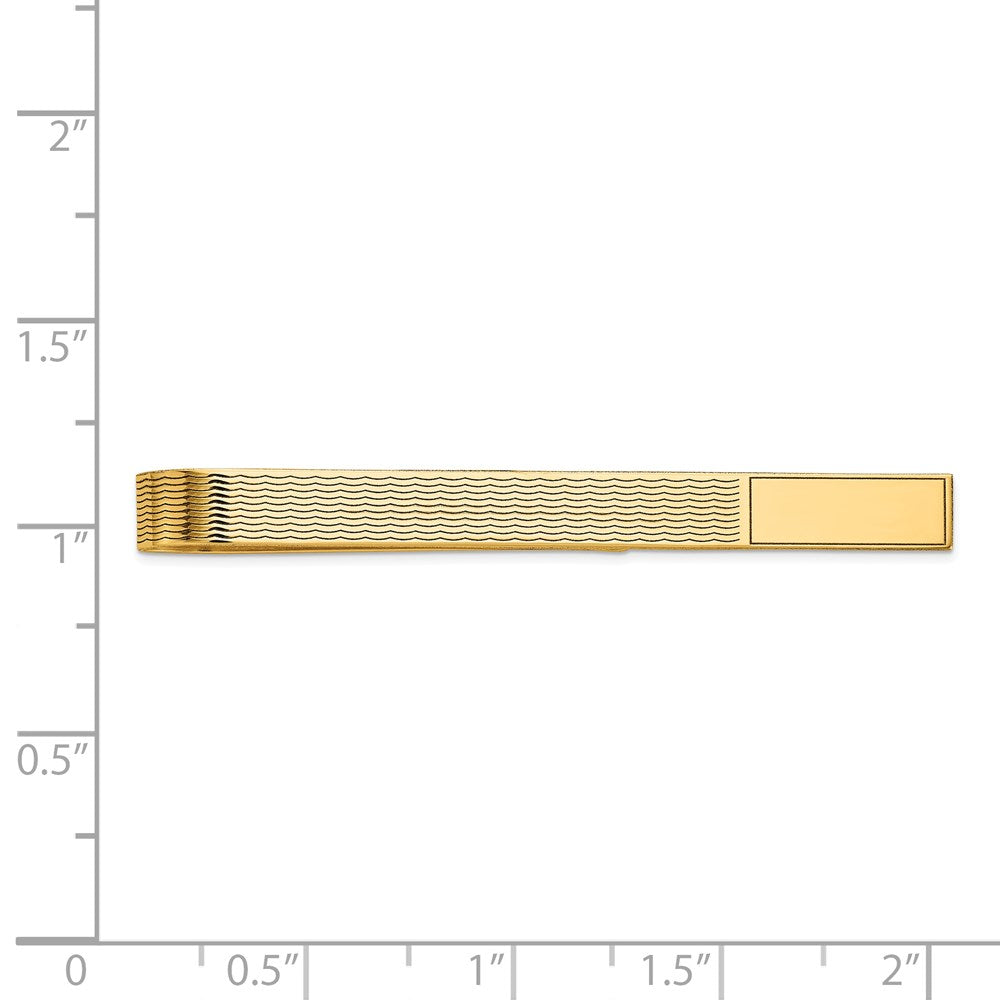 Alternate view of the 14K Yellow Gold Engravable Wave Grooved Tie Bar, 4.5 x 50mm by The Black Bow Jewelry Co.