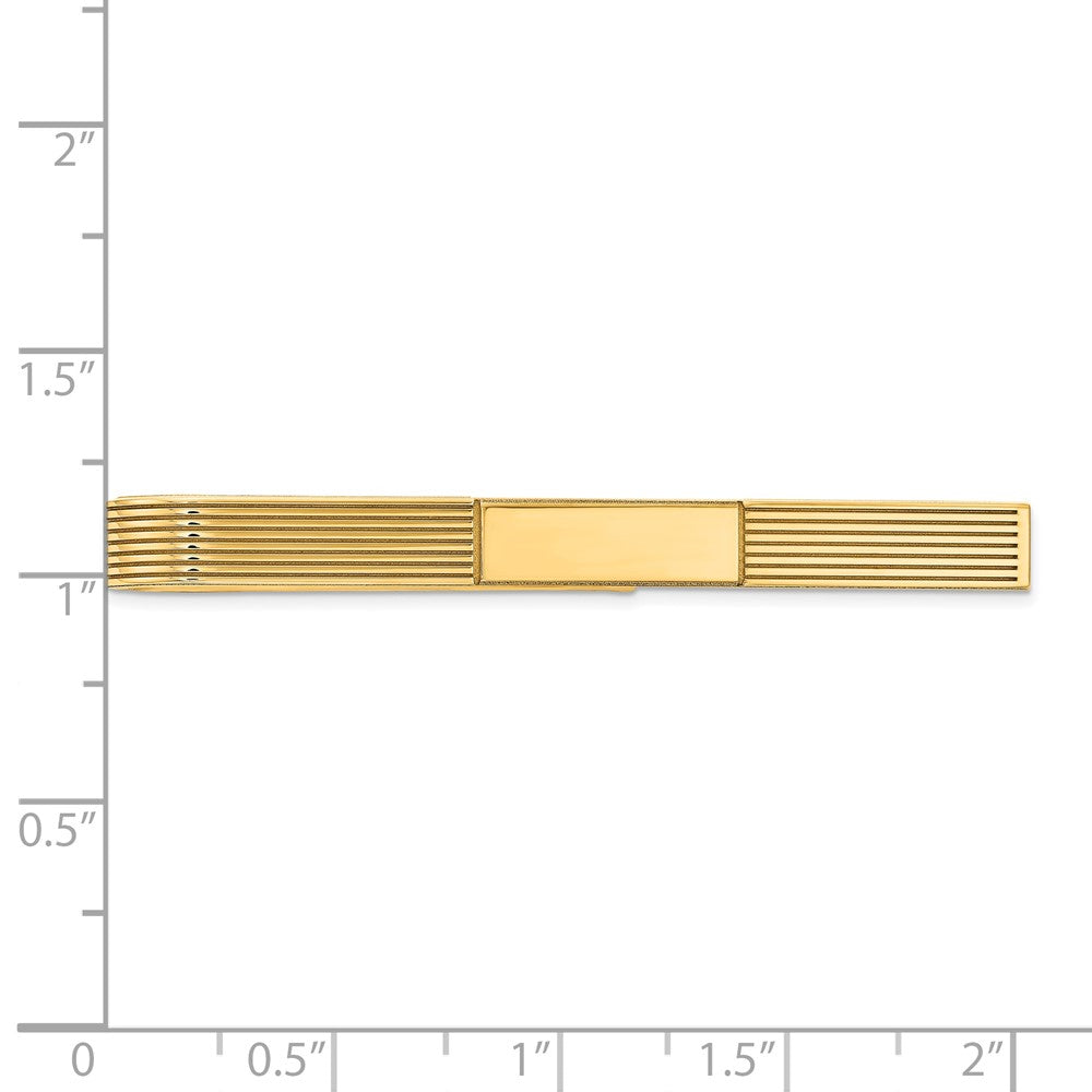 Alternate view of the 14K Yellow Gold Striped & Polished Tie Bar, 5.5 x 50mm by The Black Bow Jewelry Co.