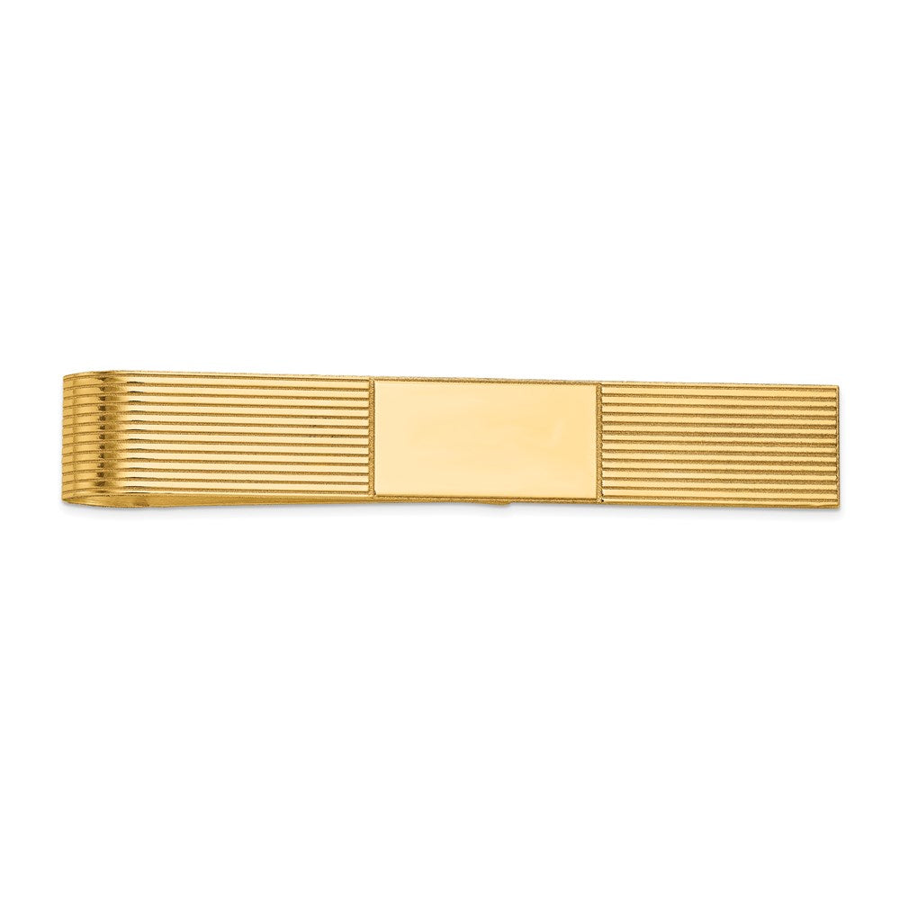 14K Yellow Gold Striped & Polished Tie Bar, 50mm, Item M11307 by The Black Bow Jewelry Co.