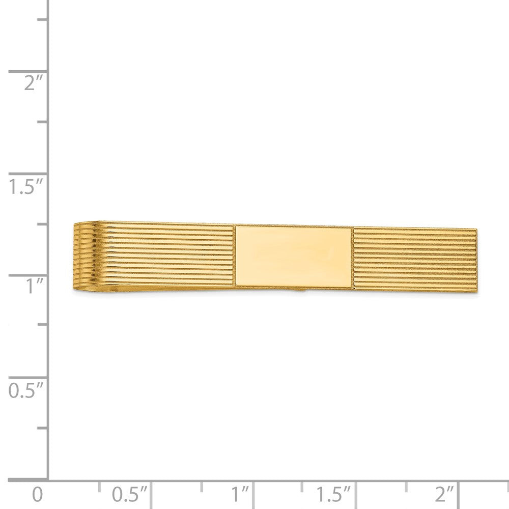 Alternate view of the 14K Yellow Gold Striped & Polished Tie Bar, 8 x 50mm by The Black Bow Jewelry Co.