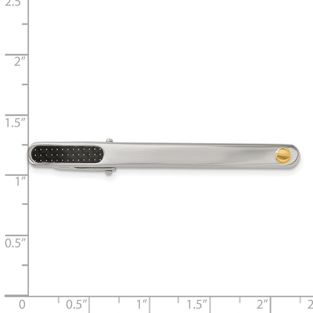 Alternate view of the Stainless Steel, 18K Gold Accent & Black Carbon Fiber Tie Bar Clip by The Black Bow Jewelry Co.