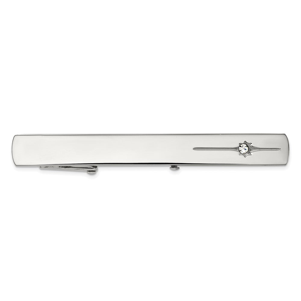 Stainless Steel &amp; Crystal Tie Bar Clip, 6 x 56mm, Item M11321 by The Black Bow Jewelry Co.