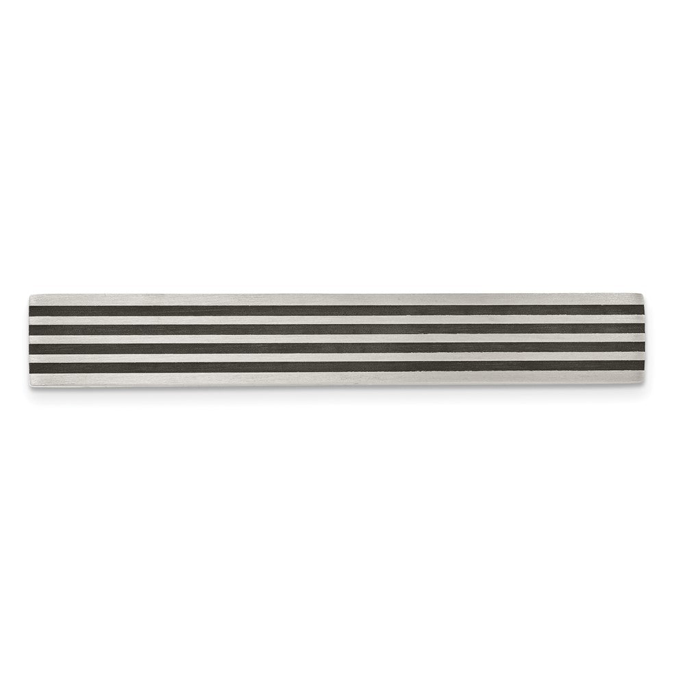 Stainless Steel & Black Rubber Brushed Tie Bar Clip, 9 x 59mm, Item M11324 by The Black Bow Jewelry Co.