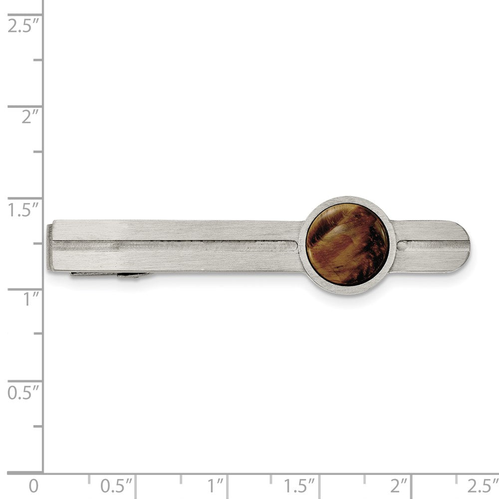 Alternate view of the Stainless Steel & Brown Tiger's Eye Brushed Tie Bar Clip, 13 x 58mm by The Black Bow Jewelry Co.