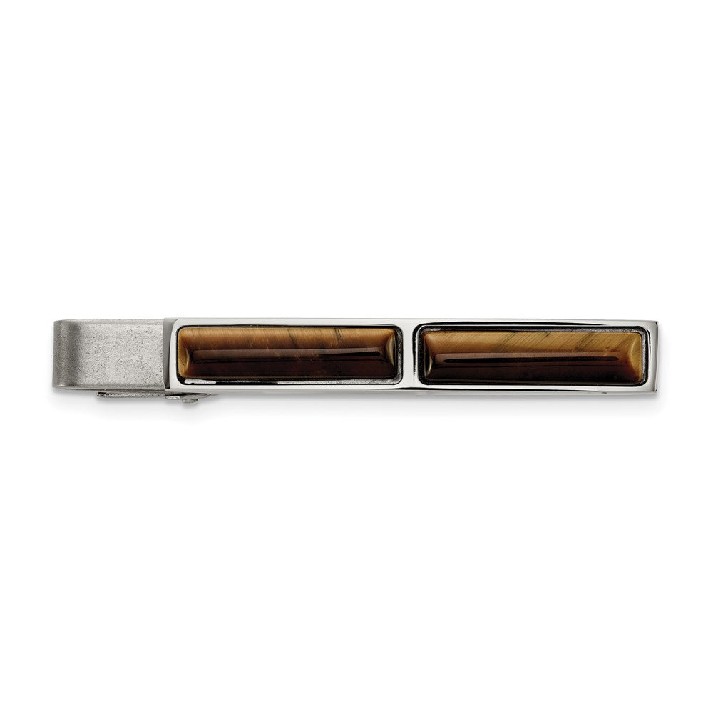 Stainless Steel & Brown Tiger's Eye Tie Bar Clip, 7 x 55mm, Item M11329 by The Black Bow Jewelry Co.