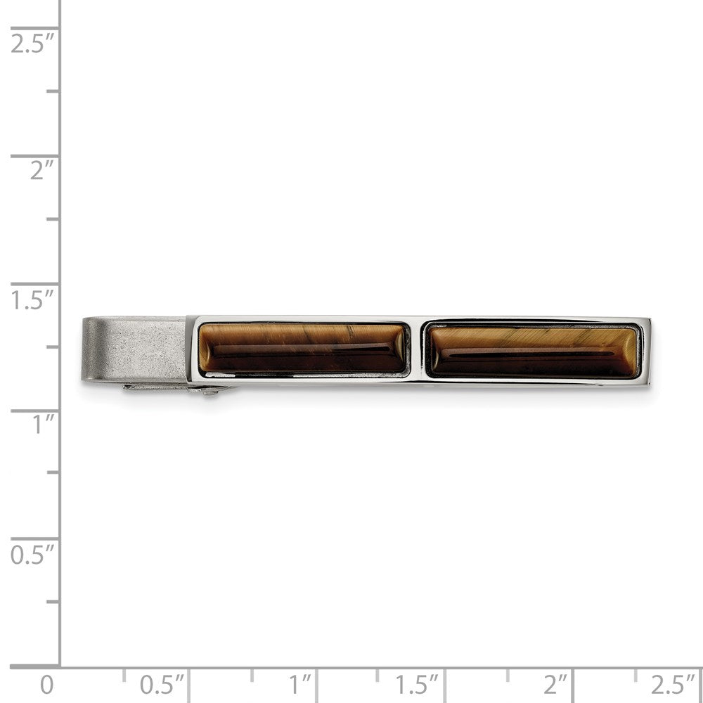 Alternate view of the Stainless Steel & Brown Tiger's Eye Tie Bar Clip, 7 x 55mm by The Black Bow Jewelry Co.