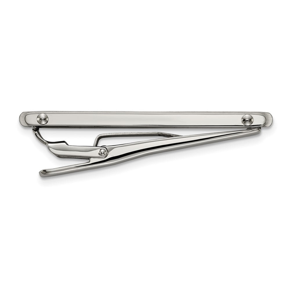 Alternate view of the Stainless Steel Brushed & Polished Striped Tie Bar Clip, 7 x 55mm by The Black Bow Jewelry Co.
