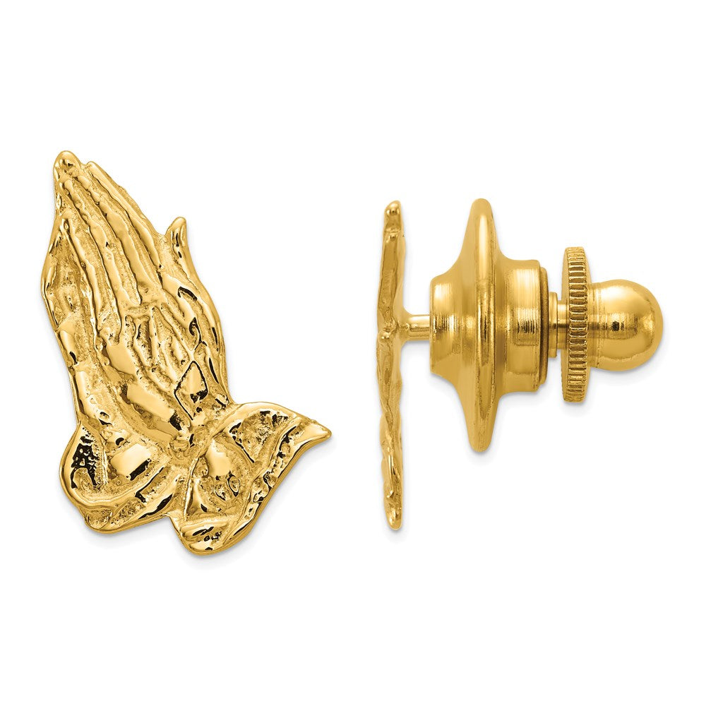 14K Yellow Gold Praying Hands Lapel or Tie Pin, 11 x 17mm, Item M11333 by The Black Bow Jewelry Co.