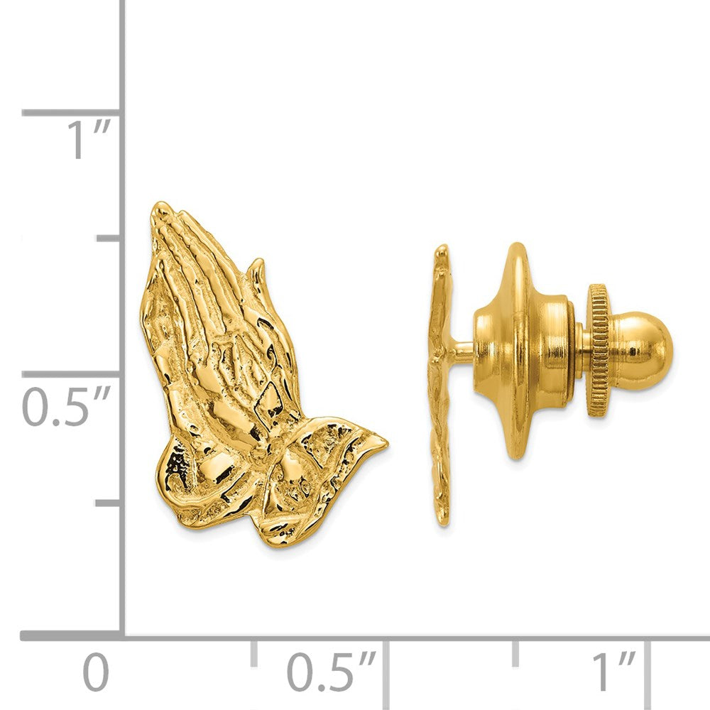 Alternate view of the 14K Yellow Gold Praying Hands Lapel or Tie Pin, 11 x 17mm by The Black Bow Jewelry Co.