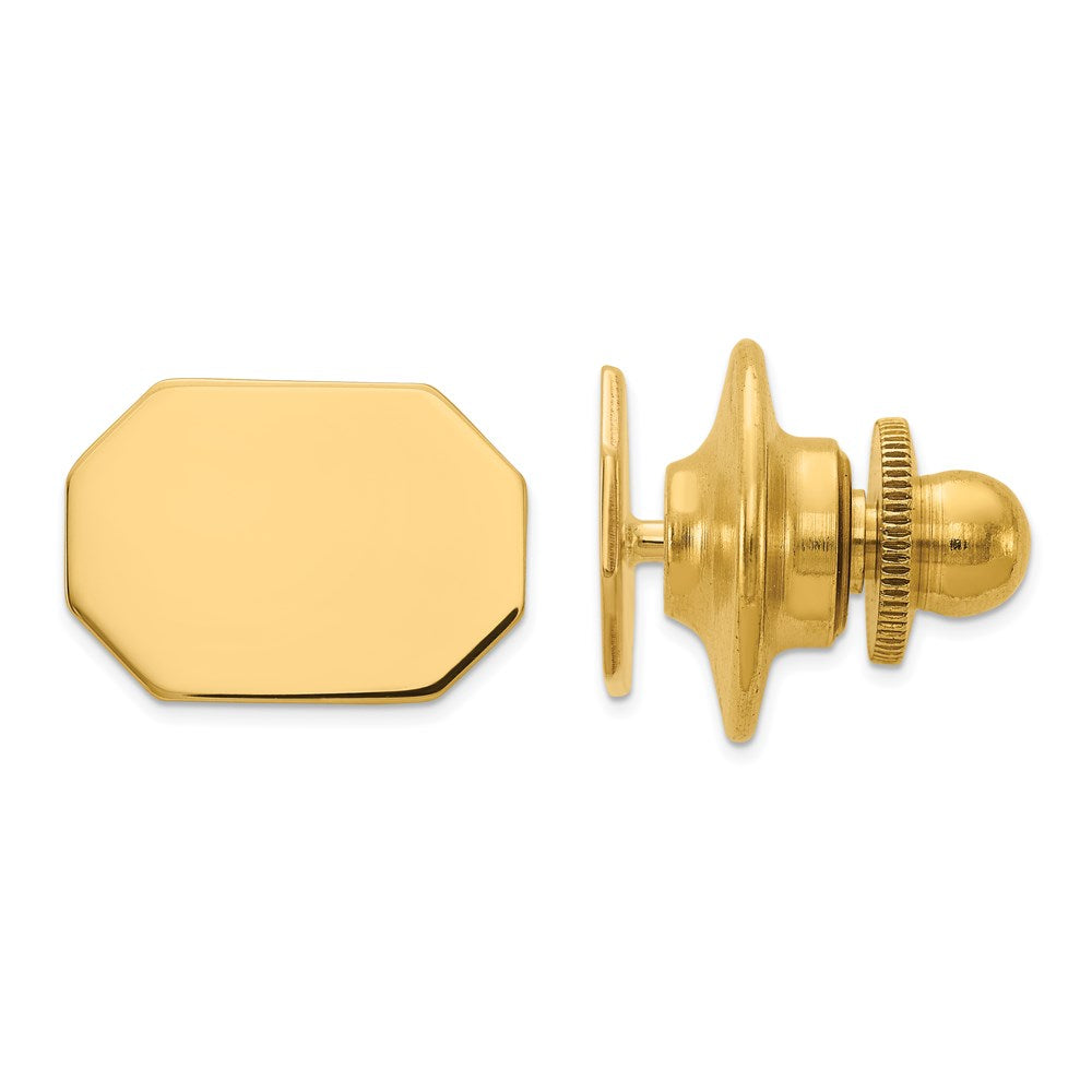 14K Yellow Gold Engravable Rectangular Octagon Lapel or Tie Pin 12x9mm, Item M11337 by The Black Bow Jewelry Co.