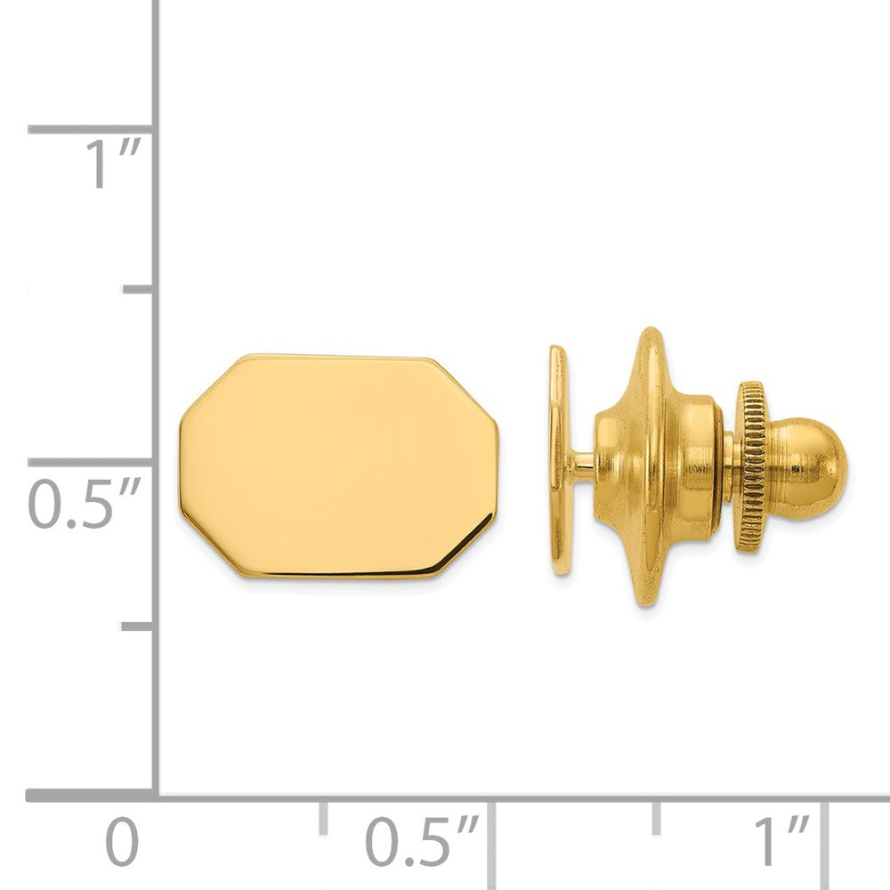 Alternate view of the 14K Yellow Gold Engravable Rectangular Octagon Lapel or Tie Pin 12x9mm by The Black Bow Jewelry Co.