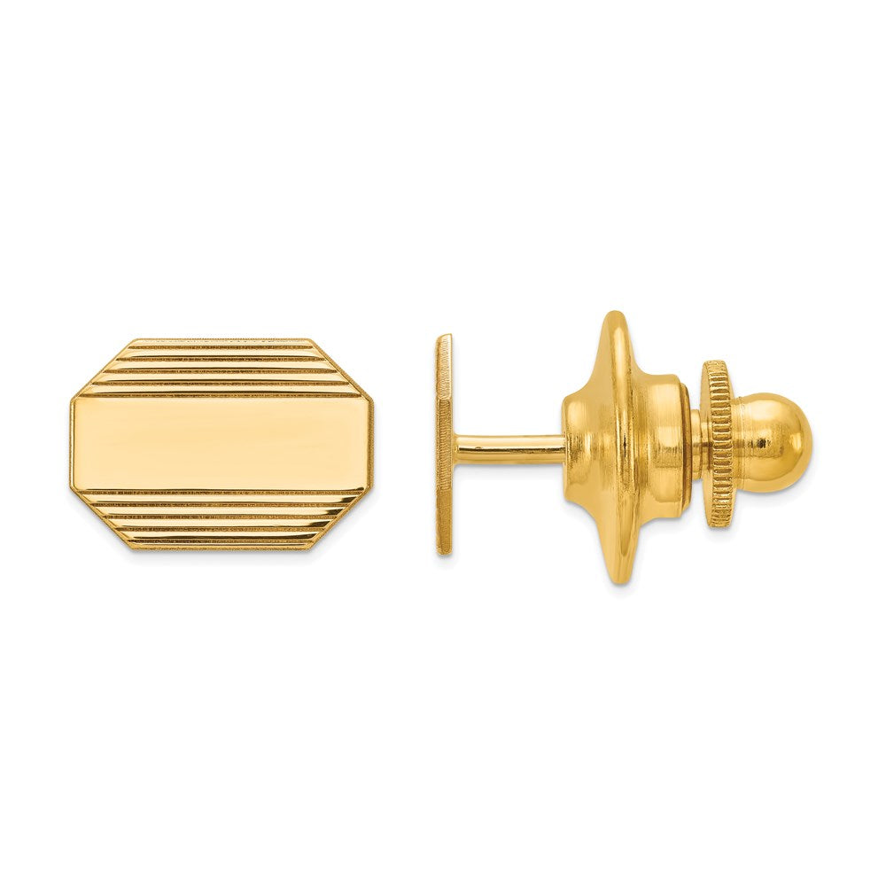 14K Yellow Gold Rectangular Octagon Striped Lapel or Tie Pin, 13 x 9mm, Item M11338 by The Black Bow Jewelry Co.