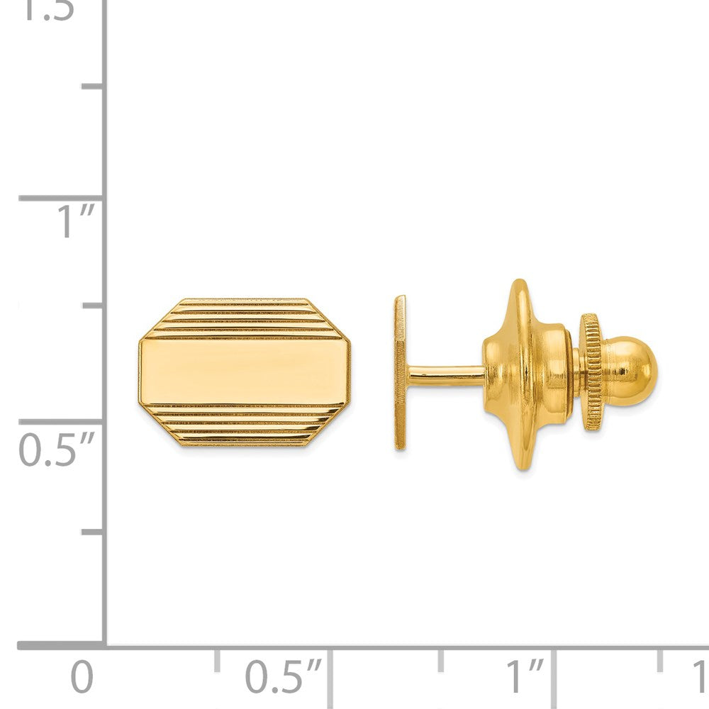 Alternate view of the 14K Yellow Gold Rectangular Octagon Striped Lapel or Tie Pin, 13 x 9mm by The Black Bow Jewelry Co.