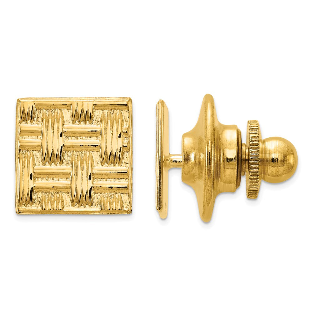 14K Yellow Gold Square Basketweave Lapel or Tie Pin, 10mm, Item M11339 by The Black Bow Jewelry Co.