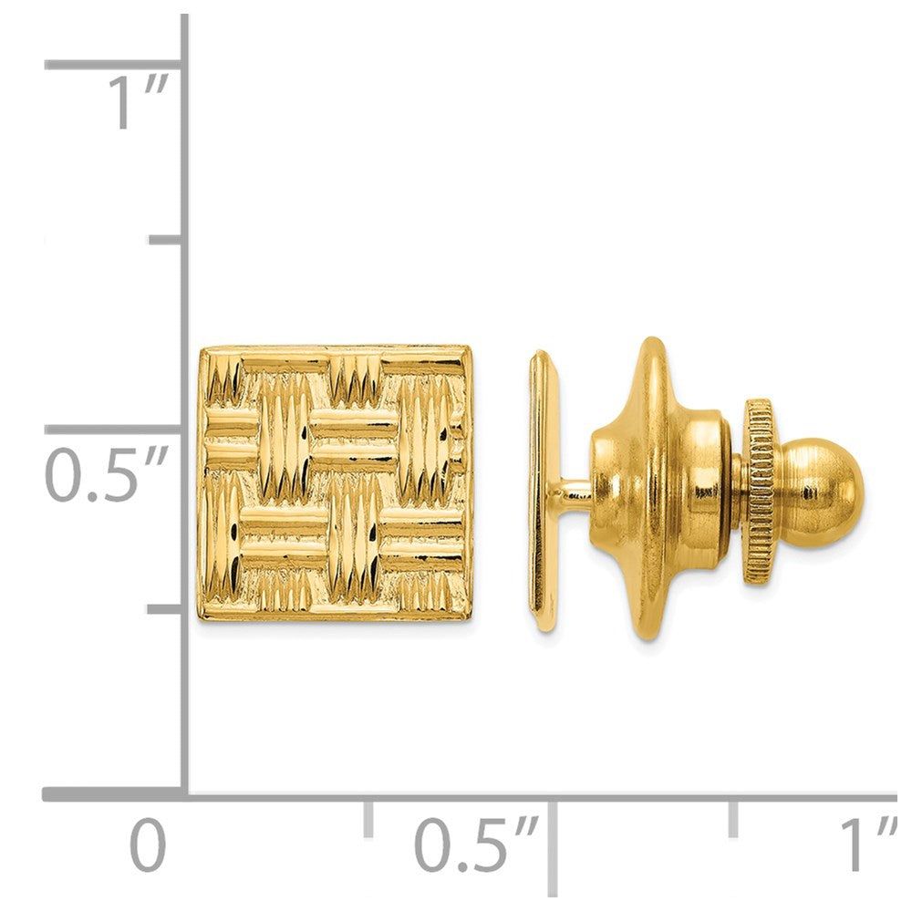 Alternate view of the 14K Yellow Gold Square Basketweave Lapel or Tie Pin, 10mm by The Black Bow Jewelry Co.