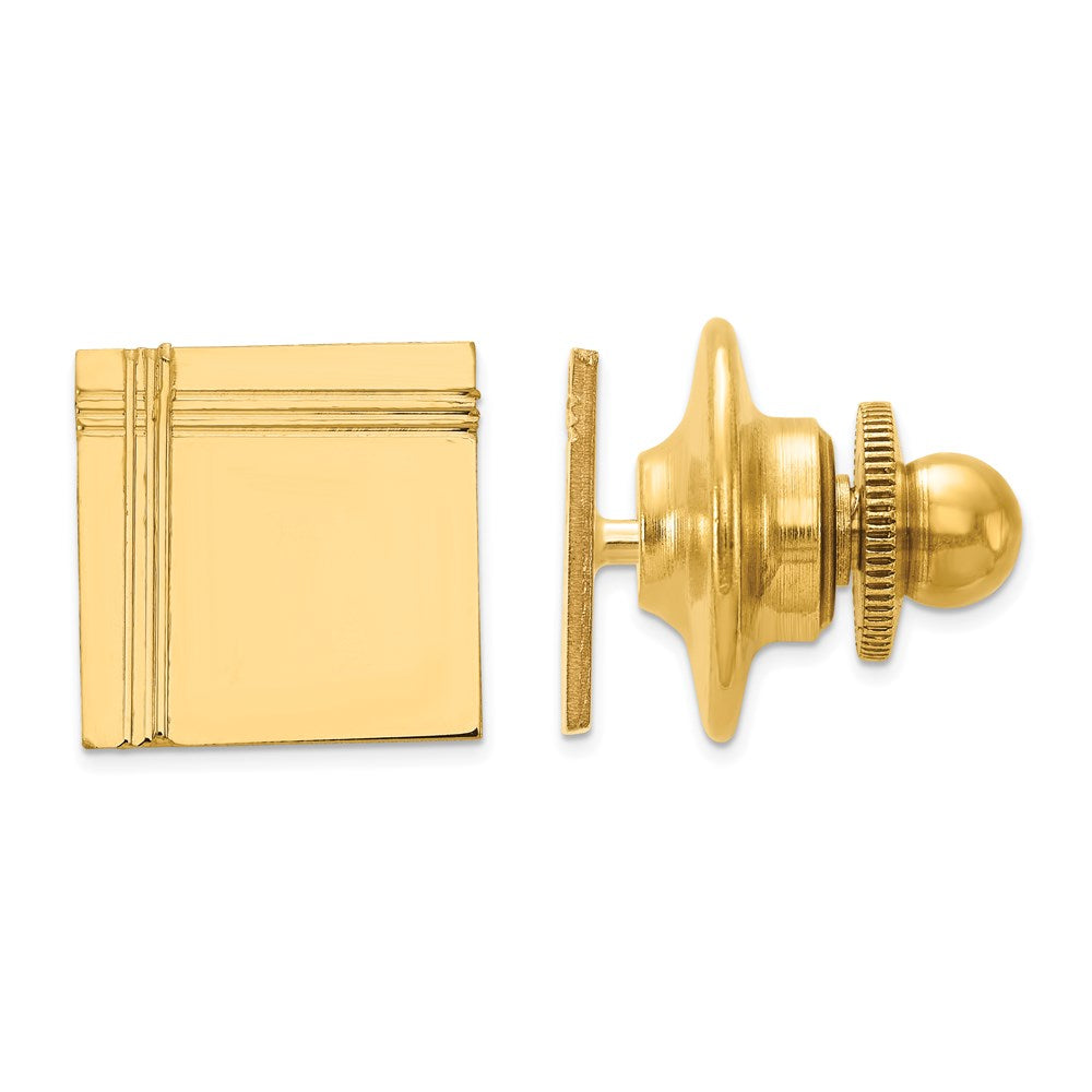 14K Yellow Gold Square Grooved Lapel or Tie Pin, 10mm, Item M11340 by The Black Bow Jewelry Co.
