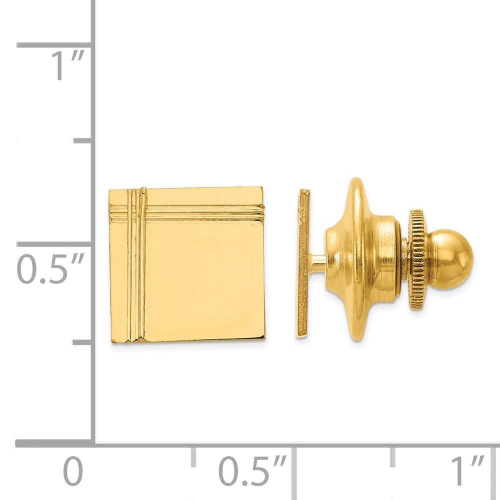 Alternate view of the 14K Yellow Gold Square Grooved Lapel or Tie Pin, 10mm by The Black Bow Jewelry Co.
