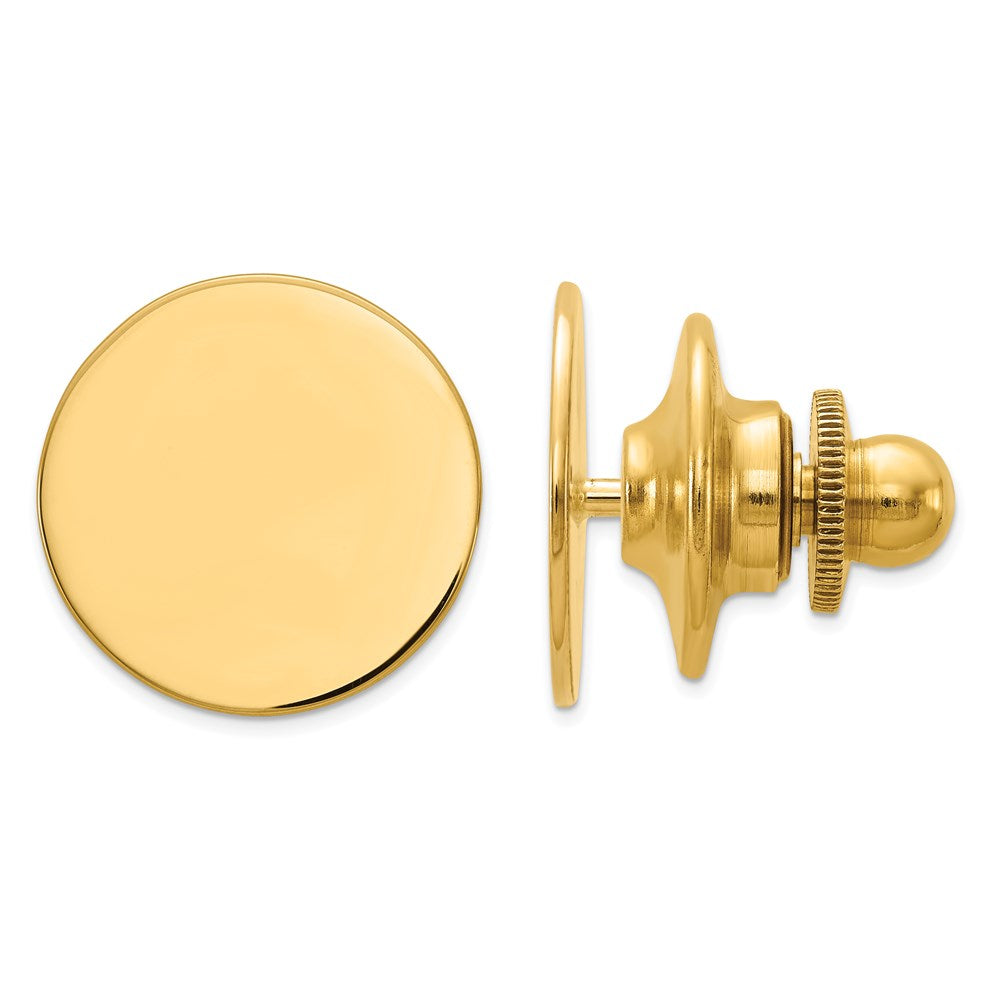 14K Yellow Gold Engravable Round Disc Lapel or Tie Pin, 13mm, Item M11347 by The Black Bow Jewelry Co.
