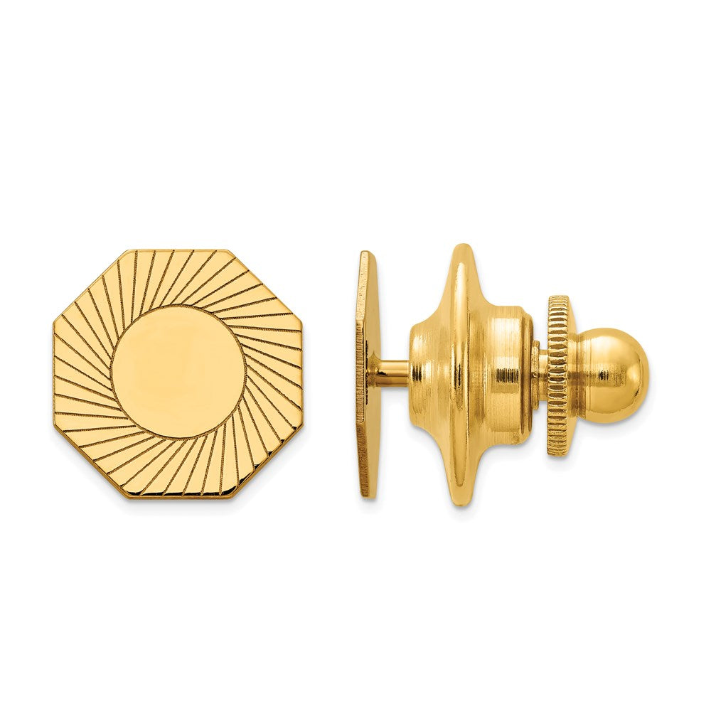 14K Yellow Gold Small Grooved Octagon Lapel or Tie Pin, 10mm, Item M11351 by The Black Bow Jewelry Co.