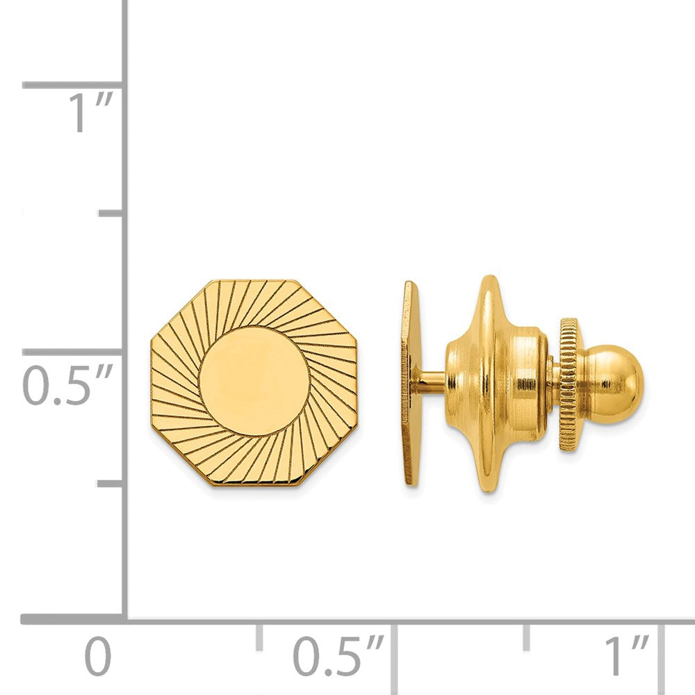 Alternate view of the 14K Yellow Gold Small Grooved Octagon Lapel or Tie Pin, 10mm by The Black Bow Jewelry Co.