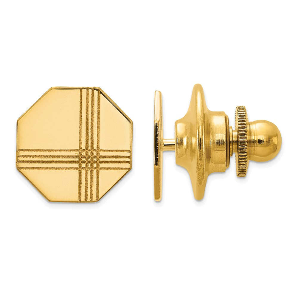 14K Yellow Gold Small Striped Octagon Lapel or Tie Pin, 10mm, Item M11352 by The Black Bow Jewelry Co.