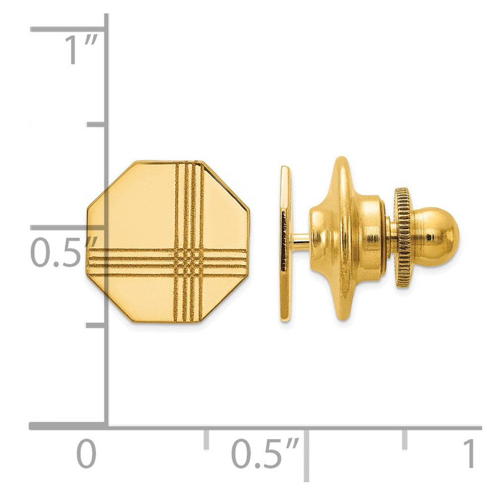 Alternate view of the 14K Yellow Gold Small Striped Octagon Lapel or Tie Pin, 10mm by The Black Bow Jewelry Co.