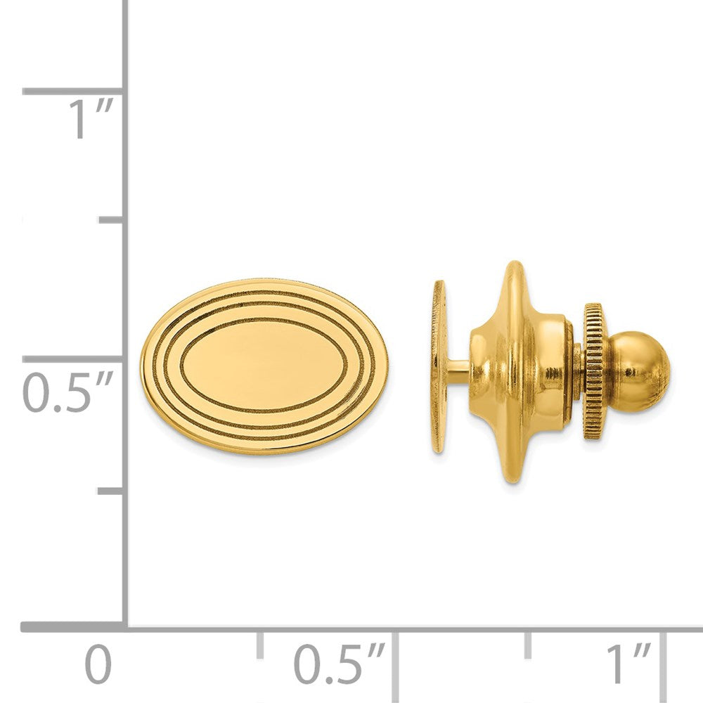 Alternate view of the 14K Yellow Gold Small Grooved Oval Lapel or Tie Pin, 12 x 8mm by The Black Bow Jewelry Co.
