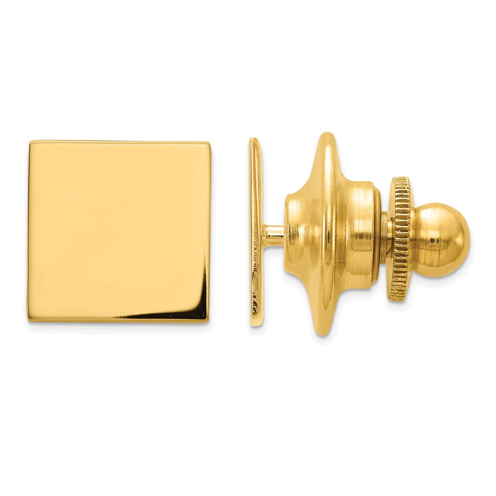 14K Yellow Gold Polished Square Lapel or Tie Pin, 10mm, Item M11356 by The Black Bow Jewelry Co.