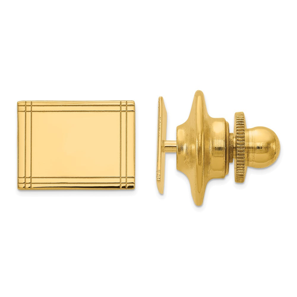 14K Yellow Gold Grooved Rectangle Lapel or Tie Pin, 11 x 8mm, Item M11357 by The Black Bow Jewelry Co.