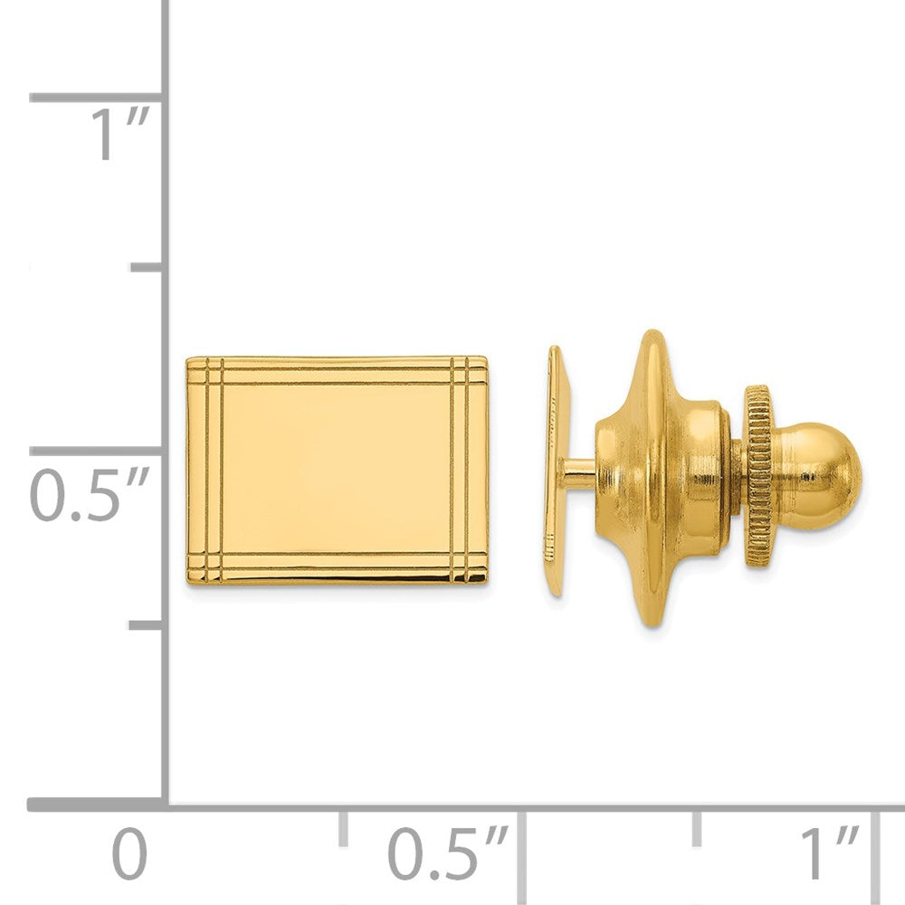 Alternate view of the 14K Yellow Gold Grooved Rectangle Lapel or Tie Pin, 11 x 8mm by The Black Bow Jewelry Co.